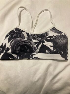 Lululemon black and white rose flowered running bra